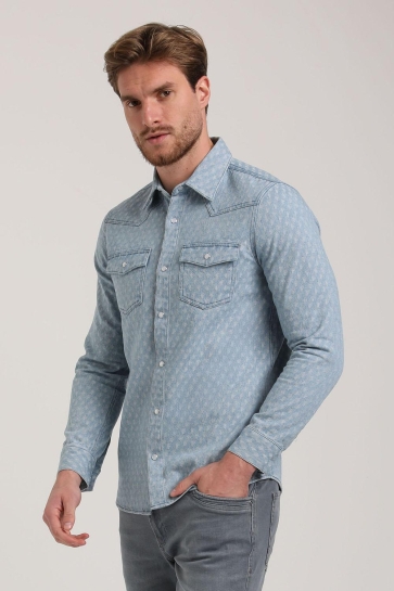 Gabbiano Overhemd DENIM OVERSHIRT MET UNIEK PATROON 335237 915 bleach