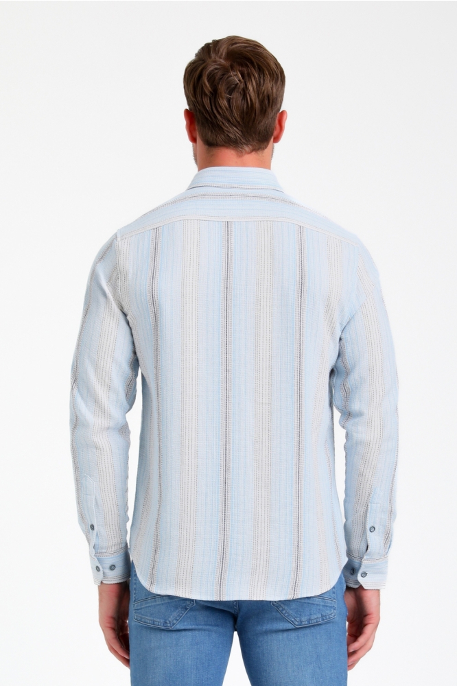 LANGE MOUW OVERHEMD HEAVY LINNEN 335547 4001 bright blue