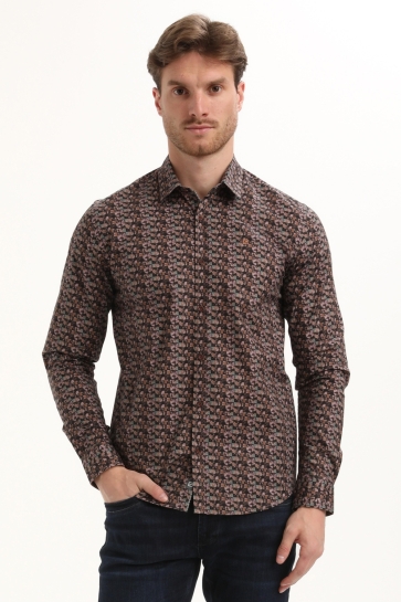 Gabbiano Overhemd OVERHEMD MET ALLOVER PRINT 335735 5702 oak brown