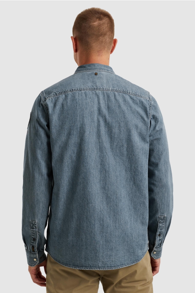 PME legend blauwe heren overhemd | Model achteraanzicht