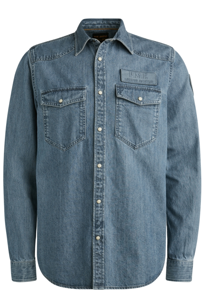 PME legend blauwe heren overhemd | Vooraanzicht