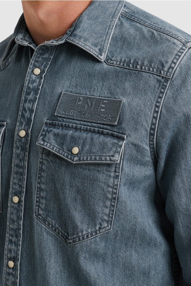 PME legend blauwe heren overhemd | Close up
