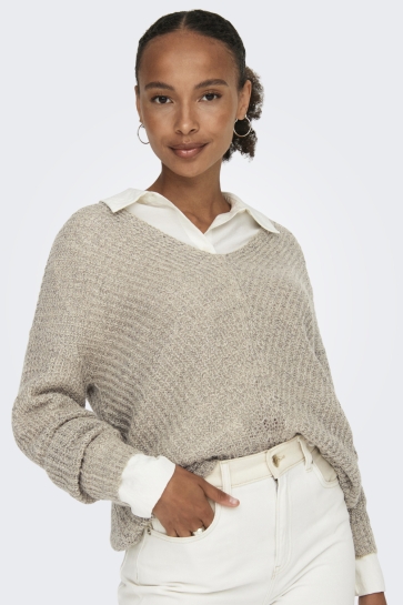 Jacqueline de Yong JDYNEW MEGAN L/S PULLOVER KNT NOOS 15208245 CEMENT/W. BLACK PLY