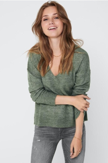 Jacqueline de Yong Trui JDYELANORA L/S V-NECK PULLO. KNT NO 15207823 KALAMATA/ MELANGE