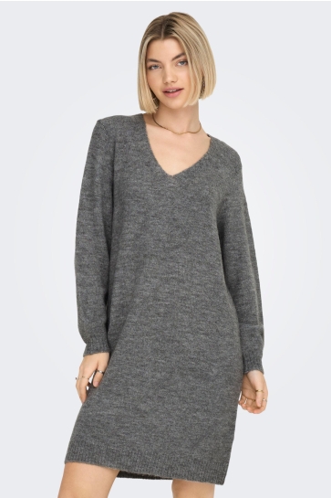 Jacqueline de Yong Jurk JDYELANORA L/S V-NECK DRESS KNT 15207844 Dark Grey Melange