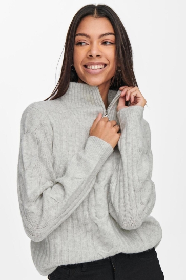 Jacqueline de Yong JDYANDREA L/S ZIP CABLE PULLOVER KNT 15242811 SUPER LIGHT GREY