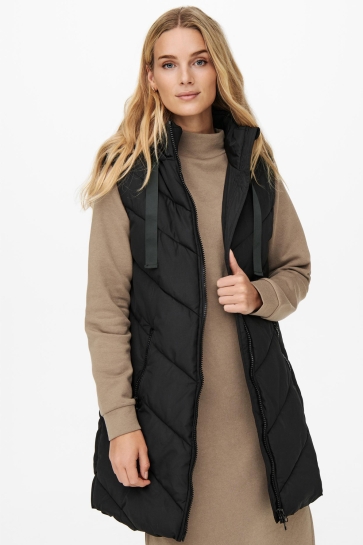 Jacqueline de Yong Jas JDYSKYLAR PADDED HOOD WAISTCOAT OTW 15220630 BLACK/BLACK