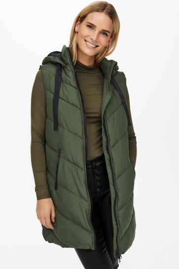 Jacqueline de Yong Jas JDYSKYLAR PADDED HOOD WAISTCOAT OTW 15220630 Forest Night/BLACK