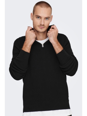 Only & Sons Trui ONSPHIL REG 12 COTTON HALF ZIP KNIT 22023210 Black