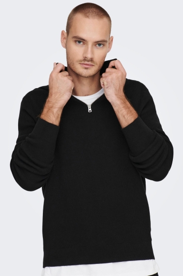 Only & Sons ONSPHIL REG 12 COTTON HALF ZIP KNIT 22023210 BLACK