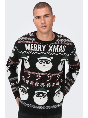 Only & Sons Trui ONSXMAS SANTA JAQ REG CREW KNIT 399 22023994 BLACK
