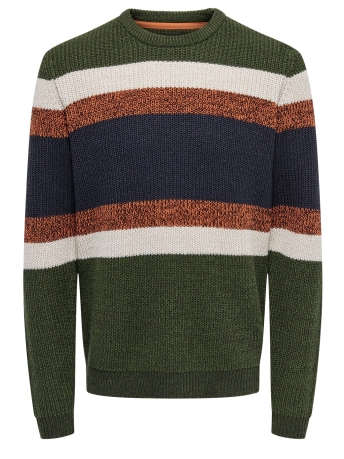Only & Sons Trui ONSSAZLO 7 STRIPED STRUC KNIT 22024870 RIFLE GREEN