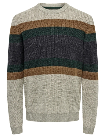 Only & Sons Trui ONSSAZLO 7 STRIPED STRUC KNIT 22024870 VETIVER