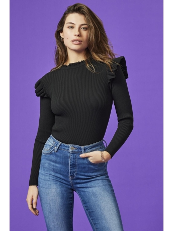 Only Trui ONLSIA SALLY RUFFLE LS PULLOVER KNT 15262455 Black
