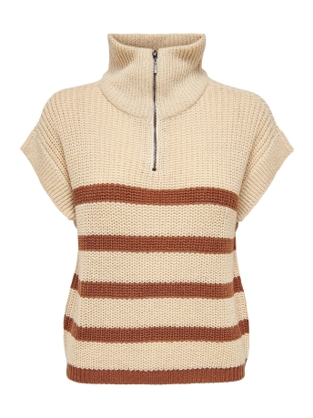 Jacqueline de Yong Trui JDYJUSTY EVA HIGH NECK ZIP VEST KNT 15271428 Warm Sand/W argan oi