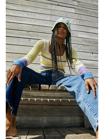 Noisy may Trui NMKELLY L/S SQUARE NECK FLARE KNIT 27024301 Pale Lime Yello/MULTICOLO