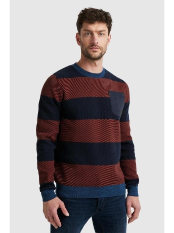 PME legend Trui LONG SLEEVE R NECK COTTON STRIPE PKW2208302 2085