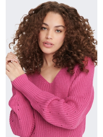 Jacqueline de Yong Trui JDYJUSTY L/S V-NECK PULLOVER KNT NO 15282209 SHOCKING PINK