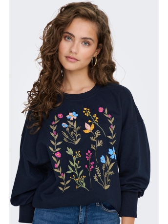 Only Trui ONLEMILY L/S O-NECK BOX UB SWT 15285248 NAVY BLAZER/Front Flower