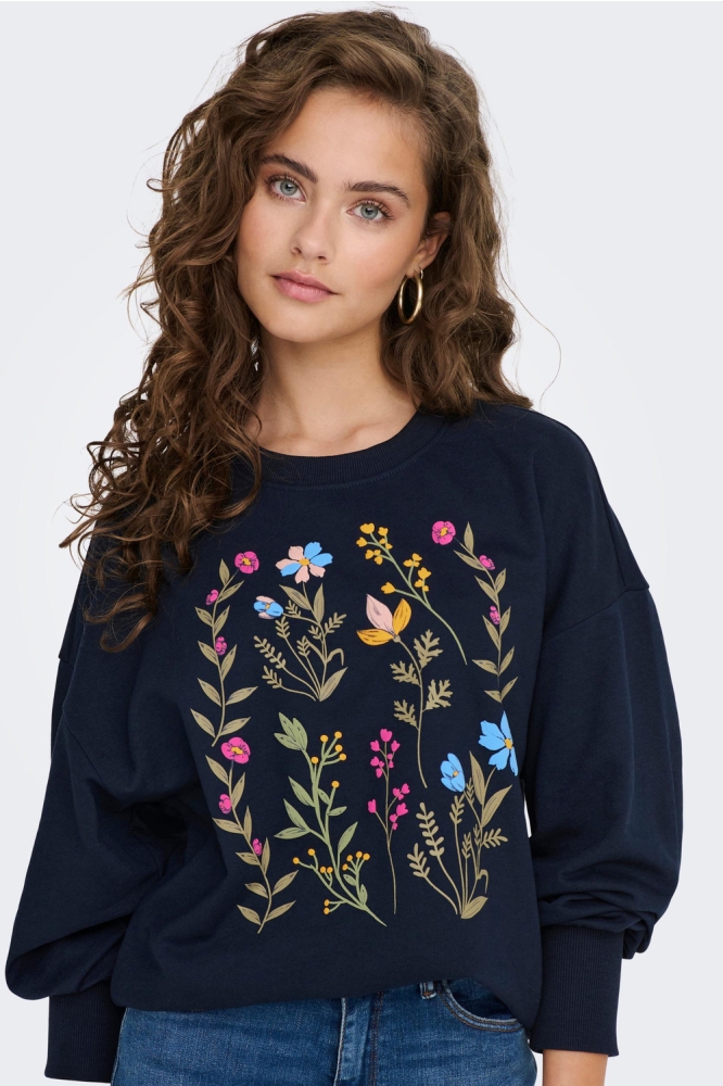 ONLEMILY L/S O-NECK BOX UB SWT 15285248 NAVY BLAZER/Front Flower