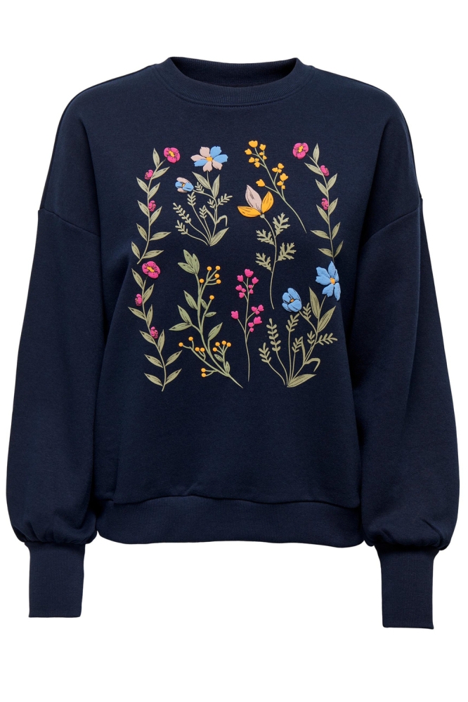 ONLEMILY L/S O-NECK BOX UB SWT 15285248 NAVY BLAZER/Front Flower