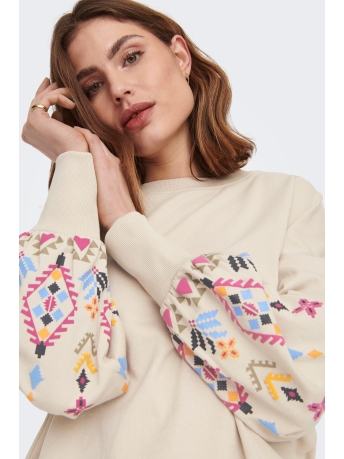 Only Trui ONLEMILY L/S O-NECK BOX UB SWT 15285248 PUMICE STONE/Sleeve pat
