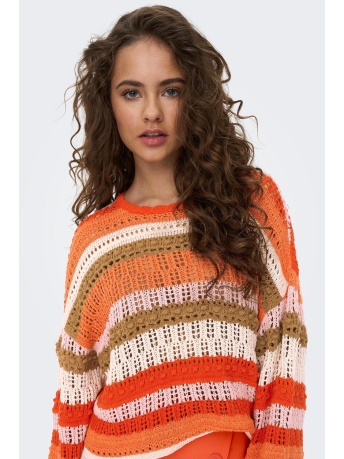 Only Trui ONLMASHA LIFE 7/8 STRIPE O-NECK KNT 15283886 Georgia peach/rose smoke