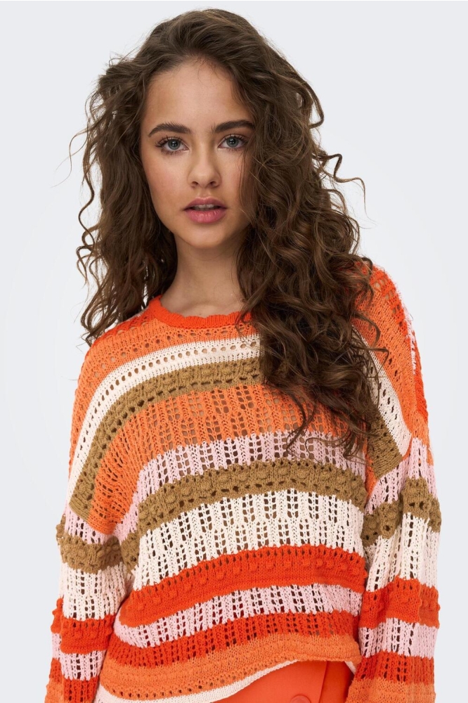 ONLMASHA LIFE 7/8 STRIPE O-NECK KNT 15283886 Georgia peach/rose smoke