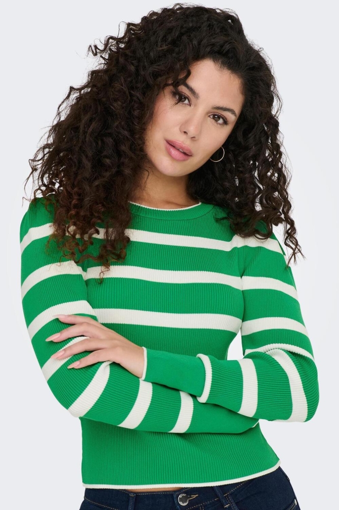 ONLSALLY L/S PUFF PULLOVER KNT NOOS 15251029 Green Bee/Cloud Dancer
