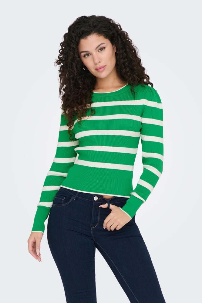 ONLSALLY L/S PUFF PULLOVER KNT NOOS 15251029 Green Bee/Cloud Dancer