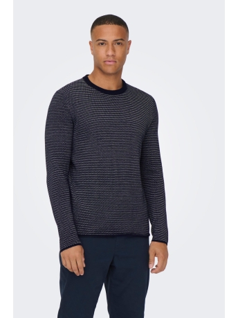 Only & Sons Trui ONSNIGUEL 12 STRIPE CREW KNIT 22019544 DARK NAVY