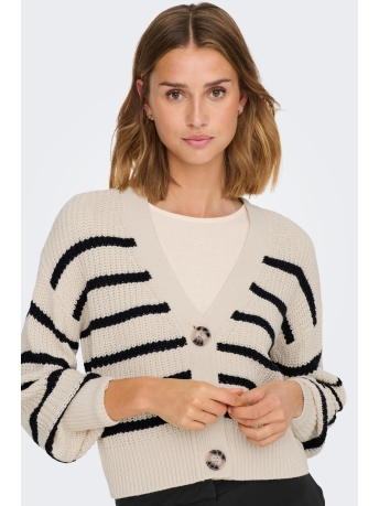 Jacqueline de Yong Vest JDYJUSTY LEA L/S STRIPE SHORT CARDI 15276753 EGGNOG BLACK