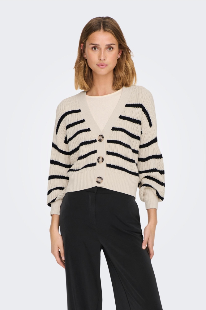 JDYJUSTY LEA L/S STRIPE SHORT CARDI 15276753 EGGNOG BLACK