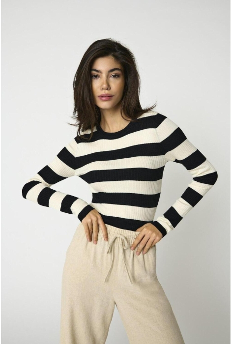 Jacqueline de Yong jdyplum l/s o-neck stripe pull. knt