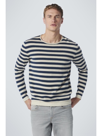 NO-EXCESS Trui PULLOVER CREWNECK MELANGE STRIPE 19210106 179 CARBON BLUE