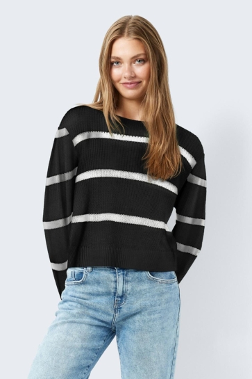 Noisy may NMMAYSA L/S STRIPE O-NECK KNIT 27027632 BLACK