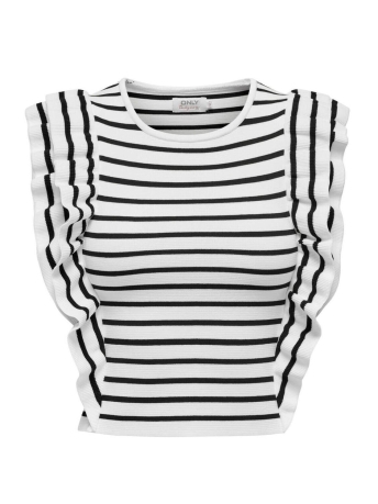 Only T-shirt ONLSANDY SL LONG RUFFLE O-NECK KNT 15305579 Cloud Dancer/Black