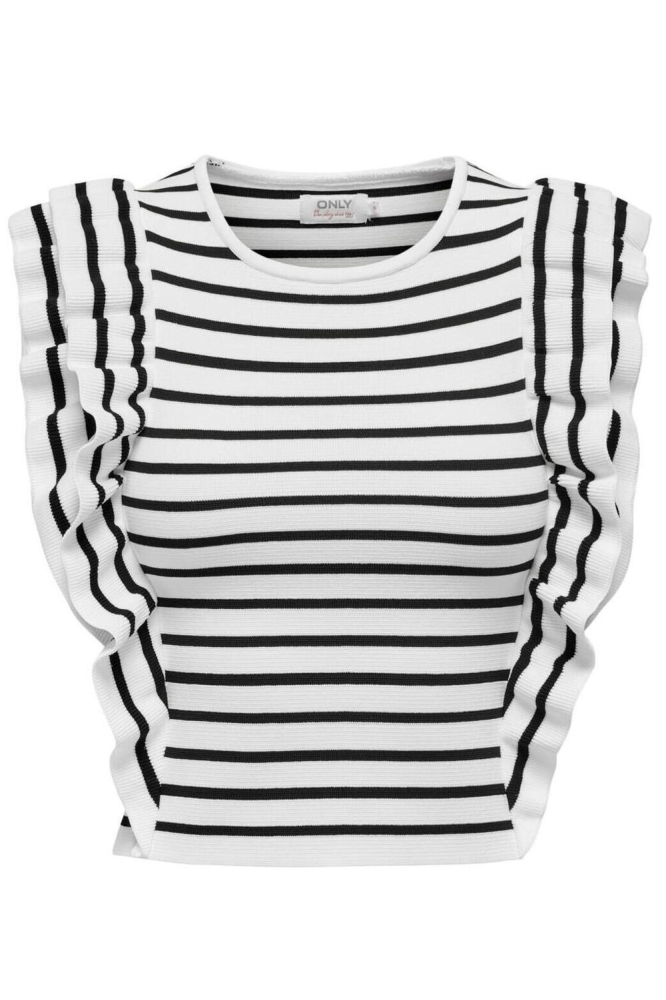 ONLSANDY SL LONG RUFFLE O-NECK KNT 15305579 Cloud Dancer/Black
