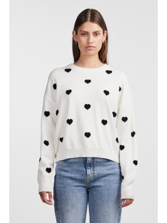 Pieces Trui PCANITA LS O-NECK KNIT PULLOVER D2D 17147420 Bright White/BLACK HEAR