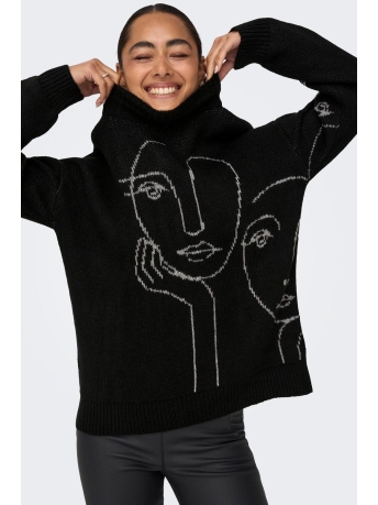 Only Trui ONLVISO LS JAQUARD HIGH NECK KNT 15302117 Black/Birch