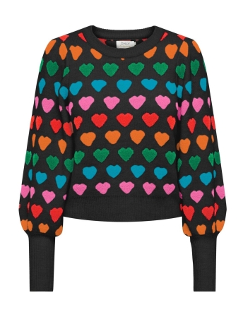 Only Trui ONLHEARTBEAT LS O-NECK KNT 15302356 BLACK/High Risk