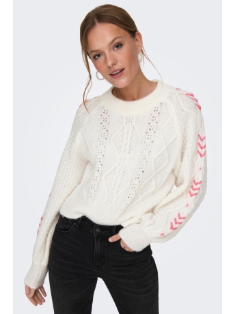Only Trui ONLTYLER LIFE LS DETAIL O-NECK KNT 15302246 Cloud Dancer/Confetti