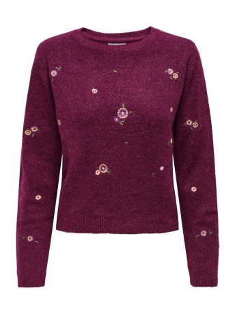 Jacqueline de Yong Trui JDYNATJA L/S O-NECK EMB. PULLOVER 15239553 Purple Potion/MELANGE W
