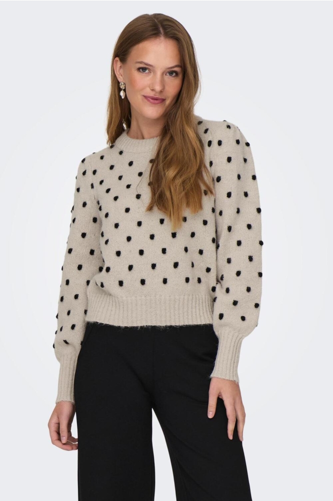 Jacqueline de Yong beige dames trui | Model vooraanzicht