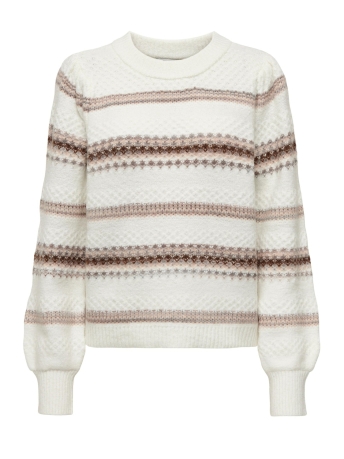 Jacqueline de Yong Trui JDYEVIE L/S O-NECK PUFF STRIPE PULL 15307562 CLOUD DANCER/W MAUVE M