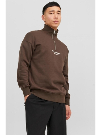 Jack & Jones Trui JORVESTERBRO SWEAT QUARTER ZIP HN S 12241777 Chocolate Brown
