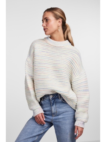 Pieces Trui PCJAMIE LS O-NECK KNIT BC 17142882 Cloud Dancer/MULTI CLR