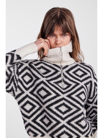 Pieces Trui PCSOPH LS HALF ZIP KNIT BC 17145343 Cloud Dancer/BLACK JACQ