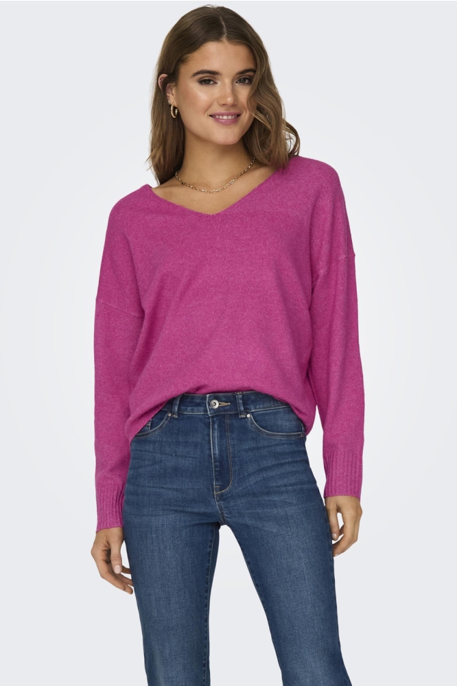 ONLRICA LIFE L/S V-NECK PULLO KNT N 15224360 Raspberry Rose/Melange