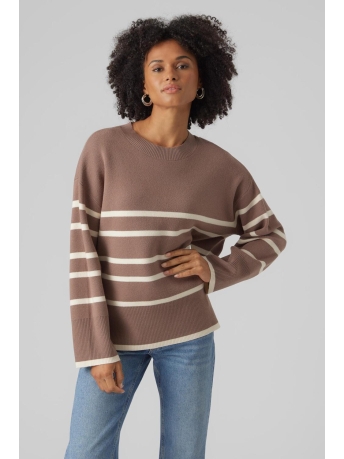 Vero Moda Trui VMSABA LS O-NECK STRIPE PULLOVER GA 10278319 BROWN LENTIL